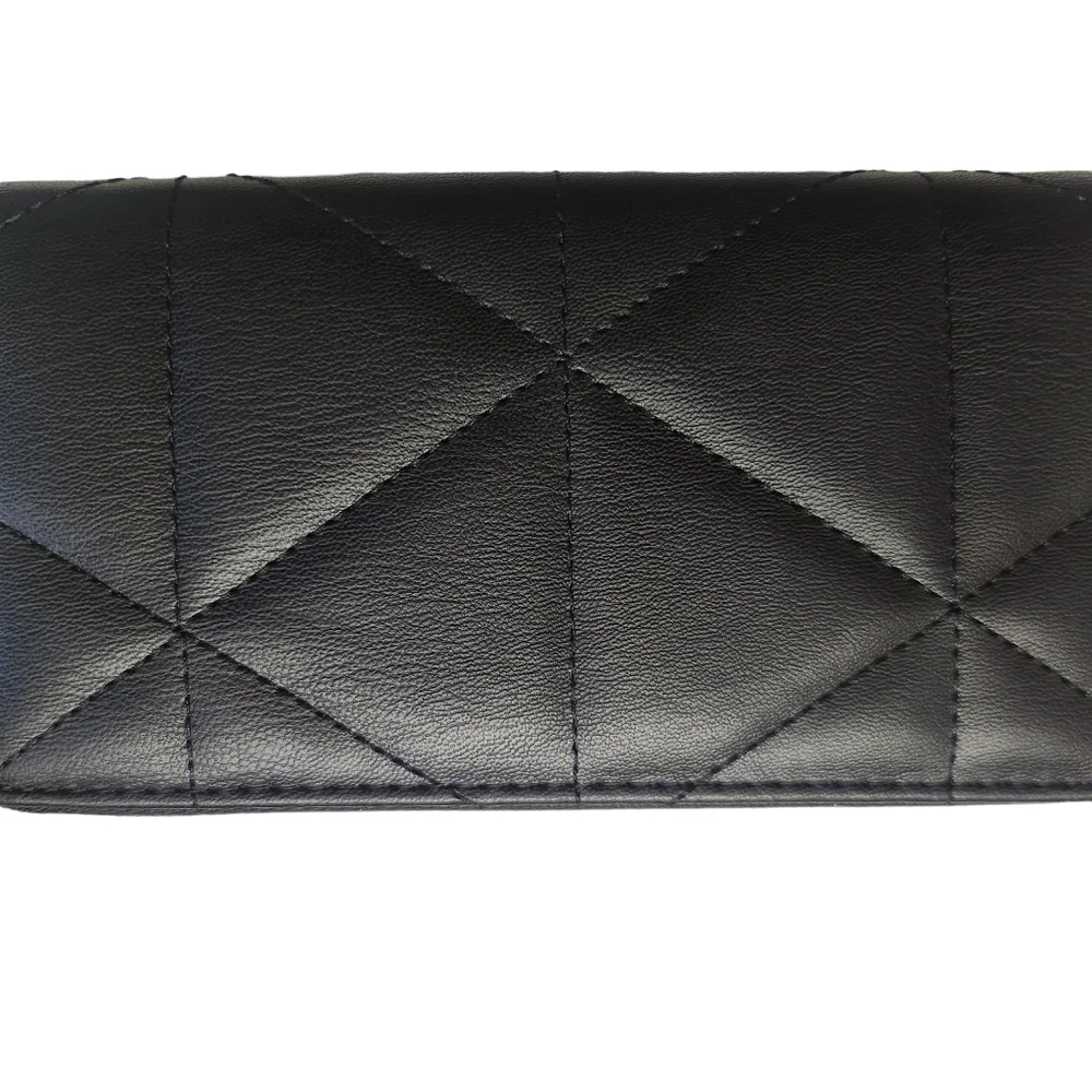 Bebe Women's Wristlet Wallet Quilted Black With Gold Lettering and Rhinestones